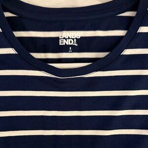 Lands' End Classic Navy and White Striped long sleeve Tee